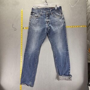Selvedge Jeans Mens‎ Blue EDC Brand Button Fly Medium Wash Fits 30x32